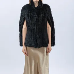 Шарфы из натурального меха, вязаная шаль, накидка-палантин, женское роскошное осенне-зимнее пальто 2023, повседневное классическое пальто для вечеринок, черные пушистые манжеты 23A0406