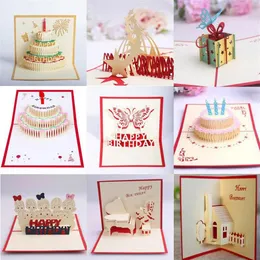 10 стилей, смешанные 3D торт «С Днем Рождения», всплывающие благословения, поздравительные открытки ручной работы, креативные праздничные принадлежности для вечеринок2223