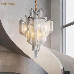 Lampadari Lampadario moderno a catena in alluminio Illuminazione LED Pedante nappa italiana Lampada a sospensione Art Deco Scala Portico Luce Fixtur2082