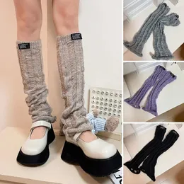 Women Socks Korean Y2K Knit Stockings Spicy Girls Hollow Out Straight Solid Color Sock Autumn Winter Maheimao Leg Warmer Wool Stacked