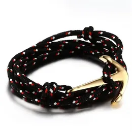 Bracciale in nylon con ancoraggio in corda nera in acciaio al titanio per uomo Bracciale regalo per gioielli in placcatura color oro2576