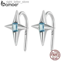 Stud Bamoer 925 Sterling Silver Sparkling Star Earrings Blue Zircon Starry Earrings for Women Engagement Fine Jewelry Gift YQ231211