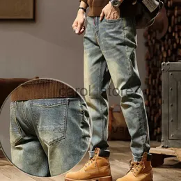 Calças masculinas de grandes dimensões outono e inverno novos jeans pesados indústria lavada americano vintage jeans solto calças elásticas j231208