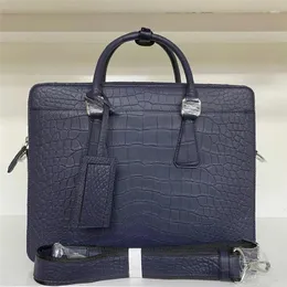 Pastas Autênticas Crocodilo Barriga Pele MaFinish Azul Marinho Empresários Maleta Bolsa de Trabalho Genuíno Couro de Jacaré Masculino Bolsa