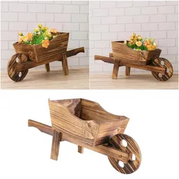 Vases 1PCS Wooden Cart Flowerpot Fleshy Ornamental Creative Garden Household Bedroom Shop Window Plants Wheelbarrow Planter Decor Pot 231207