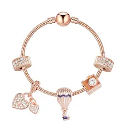 Strängar Rose Gold Romantic Balloon Pärledarmband DIY Fashion Girl Diamond-Errusted Heart Pendant Armband236i