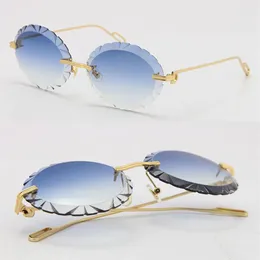Большие круглые солнцезащитные очки без оправы для мужчин и женщин, резные линзы с ромбовидной огранкой, уличные очки для вождения, дизайн полурамки Adu209Q
