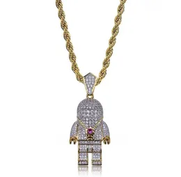 Hip Hop Street Gold Silver Color Plated Spaceman Necklace Micro Pave Zircon Iced Out Astronaut Pendant Halsband för Men7737322