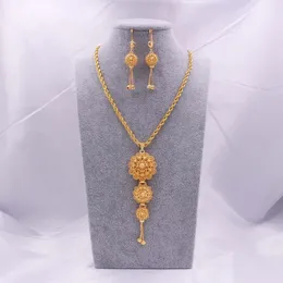 Zestawy biżuterii 18K Etiopski złoty naszyjnik Arabia Naszyjnik wisiorka dla kobiet Indian Dubaj African Wedding Party Bridal Gifts Set298W