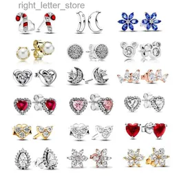 Stud Sparkling Moon Star S925 Silver Pear Stud Earrings For Women Blue Herbarium Cluster Flower Triple Stone Pink Heart Jewelry Gift YQ231211