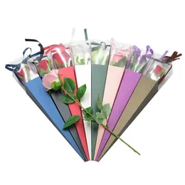 Geschenkpapier Einzelne Blume Rose Box PVC Dreieckiger Blumenstrauß Geschenkpapier Plastiktüten Boxen Hüllen für Blumen Geschenke Verpackung231u