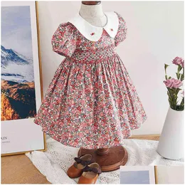 Flickas klänningar spädbarn flicka smockad blommig klänning baby smock frocks barn spanska boutique kläder spanien handgjorda smockning g1218 d ot5km