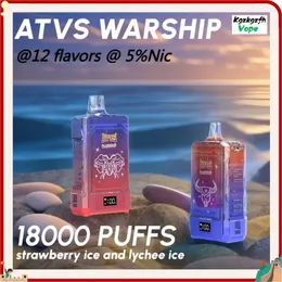 Original ATVS 18K PULD 18000 Puff Bar Disponible Vape E-cigarett med smart skärmdisplay 750mAh Battery Bang King Vape Desechable 7000 Puff 9000 Puff 12000 Puff