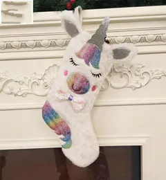 Sequins Unicorn Large Christmas Stocking Decorations Colour Cloth Pendant Opp Packing Gift Bag Fashion With Various Pattern 15 8jf3762920