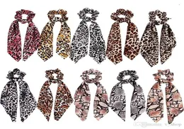 Women Girl Elastic Hairbands Scrunchie Streamer Scrunchies Leopard Print Chiffon Turban Ponytail Holder Hair Ties Bow Streamers RI3519345