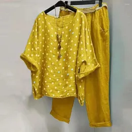 Pantalones de dos piezas para mujer, jersey con estampado de temperamento, traje de manga raglán, camiseta de media primavera y verano, pantalones para uso diario