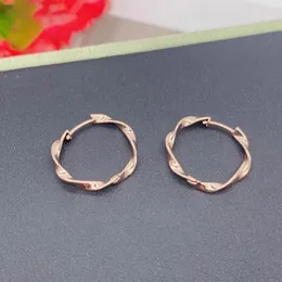 Hoop Earrings Real Pure 18K Rose Gold Women Gift Lucky Wavy Twist Glossy