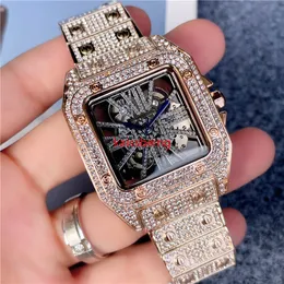 A188 Skeleton Diamond Dial Watch de senaste mäns hiphopklockor i silverfodral isas ut stora diamantkvinnor rörelse armbandsur glansigt bra