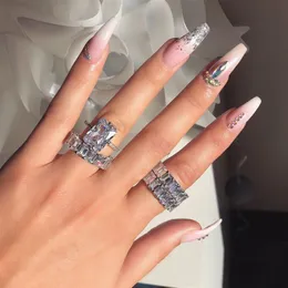 Nuevo anillo de diamante cuadrado grande para mujer, anillo de dedo de boda de Plata de Ley 925, anillos de compromiso de amor de lujo para mujer, joyería 217D