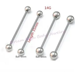 その他のファッションアクセサリー100PCS Long Industrial Earring 35mm 14Gバー舌ストレートボディピアスジュエリー316Lステンレス鋼の耳231208