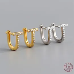 Pendientes de plata de ley 925 con forma de T para mujer, aretes Punk simples con pavé de cristal, accesorios de joyería para fiesta, regalo de amistad 177i