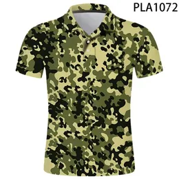 Herrpolos kamouflage 3d tryck militär polo skjorta sommar mode streetwear toppar avslappnad armé plus storlek lös lapel kort hylsa tröja