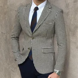Herrenanzüge auf Lager Hahnentritt-Karo-beiläufiger Blazer für Männer Einteiliger Anzug Jacke mit 2 Seitenschlitzen Slim Fit Herrenmantel Mode