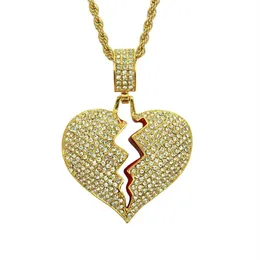 iced out pendant mens gold chain pendants men hip hop chains Necklace for Male Heart Broken Designer Jewelry272S