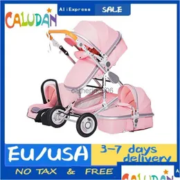 Коляски # Детская коляска с высоким ландшафтом 3 в 1 с автокреслом, розовая роскошная дорожная коляска и коляска-переноска, Прямая доставка Kids Matern Otavd