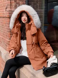 Trench da donna Giacca Parka Piumino coreano Addensare Collo di pelliccia invernale Piumino di piume da donna