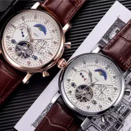 Varumärkesdesigner Mens Watches Fashion Mechanical Automatic Luxury Watch Leather Strap Diamond DayDate Moon Fas Movement Arms Wristwatches For Men Father's E5IV#