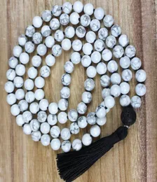 108 Howlith geknotete Mala-Halskette, Lavastein-Anhänger, Perle mit schwarzer Quaste, Halskette, emotionaler, beruhigender, heilender Schmuck3449274