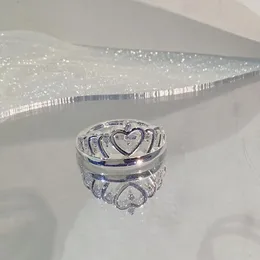 Anéis de Cluster Simples Dupla Camada Anel de Casal para Mulheres Princesa Coroa Coração Forma Redondo Cristal Cheio de Diamante Dia dos Namorados Presente Jóias