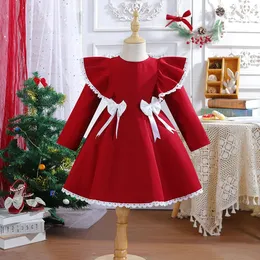 Sukienki dla dziewczynki czerwony świąteczny koronkowy bown sukienka dla dziewcząt maluch dzieci jesienne przyjęcie urodzinowe Elegancka księżniczka Xmas Tutu Baby Girl Prom 231211