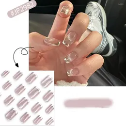 False Nails Long Square Fashion French Cat's Eye Fake Nials Detachable Glitter Press On DIY