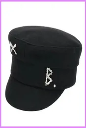 Lüks Tasarımcı Rhinestone İşlemeli Yün Tüvit Kış Donanma Şapkaları Kız Bailey Düz Üst Cap Kadın Mens Caps Casquette D2112789205