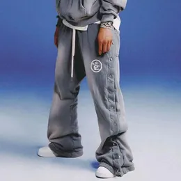 USA Comodi pantaloni svasati con bottoni laterali lavati per uomo Donna Pantaloni larghi a zampa d'elefante Pantaloni invernali 23FW