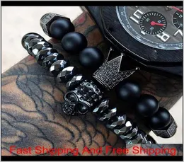 Mcllroy Bracelet MenskullsteelStoneBeadsLuxuryBracelets for Mens Crown CZ Zircon Man Bracelet Homme Jewellry Gift F9639685