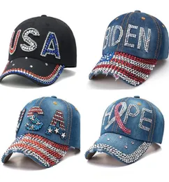 Fashion luxury designer USA flag Trump Presidential election diamond demin jeans baseball ball caps for woman female girls sun hat6336199