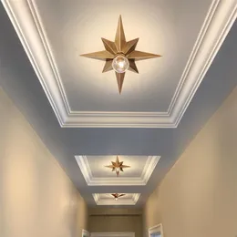 フル銅の星天井照明器具アメリカンスタイル八角形ドームライトシンプルなバルコニーポーチ通路階段キッチン天井ランプ272i