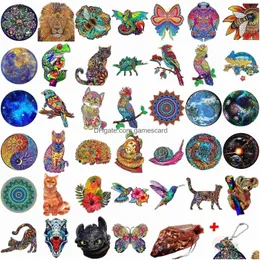 Puzzles Sloth Hedgehog Wooden 3D Jigsaw Children Diy Crafts Animal Modeling Decompression Toys Family Interactive Drop Delivery Dhq6H