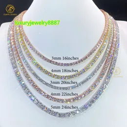 925 Srebrny żółty złoto/różowe złoto Wylany 3 mm 4 mm 5 mm 6 mm 6,5 mm losowany mrożony moissanite Tennis Naszyjnik Moissanite producent