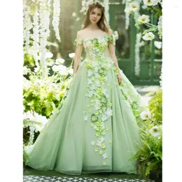 Robes décontractées Princesse Mint Green 3D Fleur Formelle Femmes 2023 Hors de l'épaule A-ligne Longue Robe de bal Robe de soirée