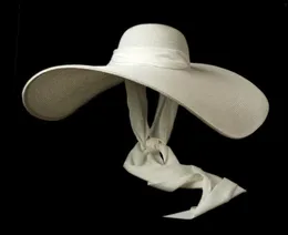 Шляпы с широкими полями, женские белые шляпы с широкими полями, 25 см, большие солнцезащитные мягкие шелковые ленты с галстуком, гигантские пляжные соломенные летние кепки-дерби Kuntucky TSPG286x5307147