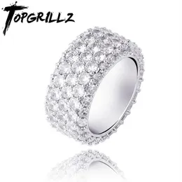 TOPGRILLZ 5 Reihen Iced Out Voller Kubikzircon Bling Ringe Gold Silber Farbe Charm Herren Hip Hop Schmuck für Geschenke Y1124219q