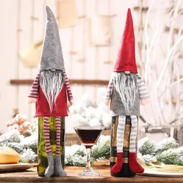 Pernas longas boneca sem rosto decoração de natal para casa garrafa de vinho tinto capa garrafa envoltório topper chapéus santa roupas casa decor216b