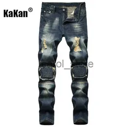 Herrbyxor Kakan - Personlighet Nostalgic Torn Hole Men's Jeans New Torn Hole Patch Long Jeans Men K02-921 på våren och hösten J231208