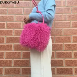 Shoulder Bags Fashion Women Handbag Set Faux Wool Fluffy Furry Fur Shoes Bucket Bag Plush Bolsos Para Mujeres Tendencia 2023