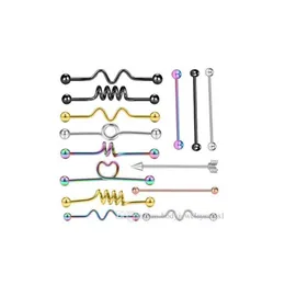 14G 38 Millimetri In Acciaio Inox Industriale Bilanciere Orecchini Per Le Donne Degli Uomini Cartilagine Elica Trago Bar Orecchio Penetranti Dei Monili Del Corpo E15N6209S