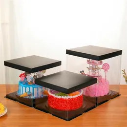 1pc 10 pollici trasparente scatola di torta di plastica trasparente display quadrato cottura muffin imballaggio cupcake contenitore di stoccaggio con coperchio243g